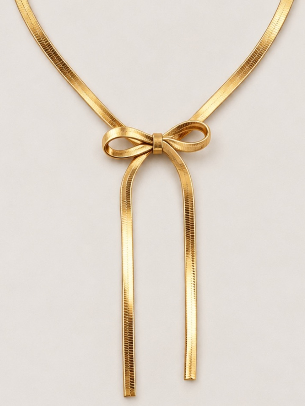 New! Gold Bow Flat Snake Chain Necklace NWOT